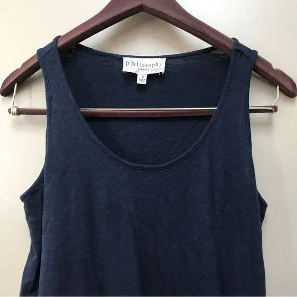 Philosophy Sleeveless Midi Dress Asymmetrical Sheer Hem Navy Blue (M) - Picture 3 of 12